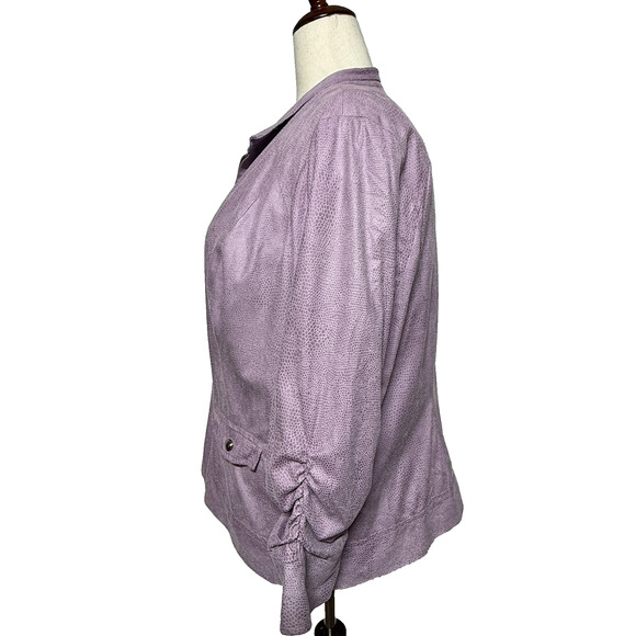 CJ Banks Jacket Womens 1X Purple Scaled Print Full Zip Ruched Sleeves Snake - Picture 6 of 11
